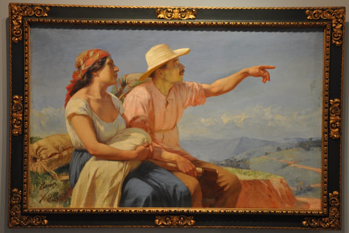 Horizontes, peint en 1913 : un couple de paysans et leur enfant sur une crête, l’homme montre l’horizon